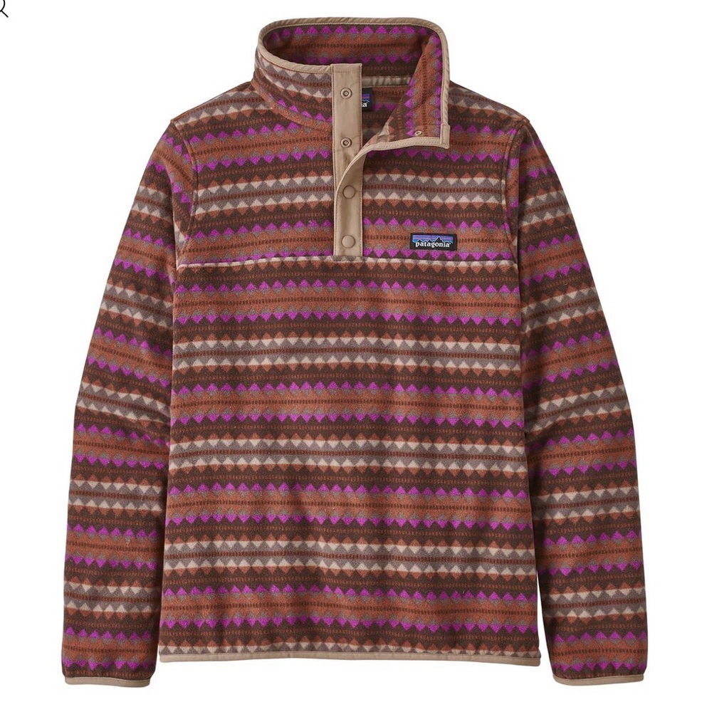 Patagonia Women’s Micro-D Snap-T Fleece in Pink Diamond Stripe Sisu Brown sz XL - Picture 3 of 11